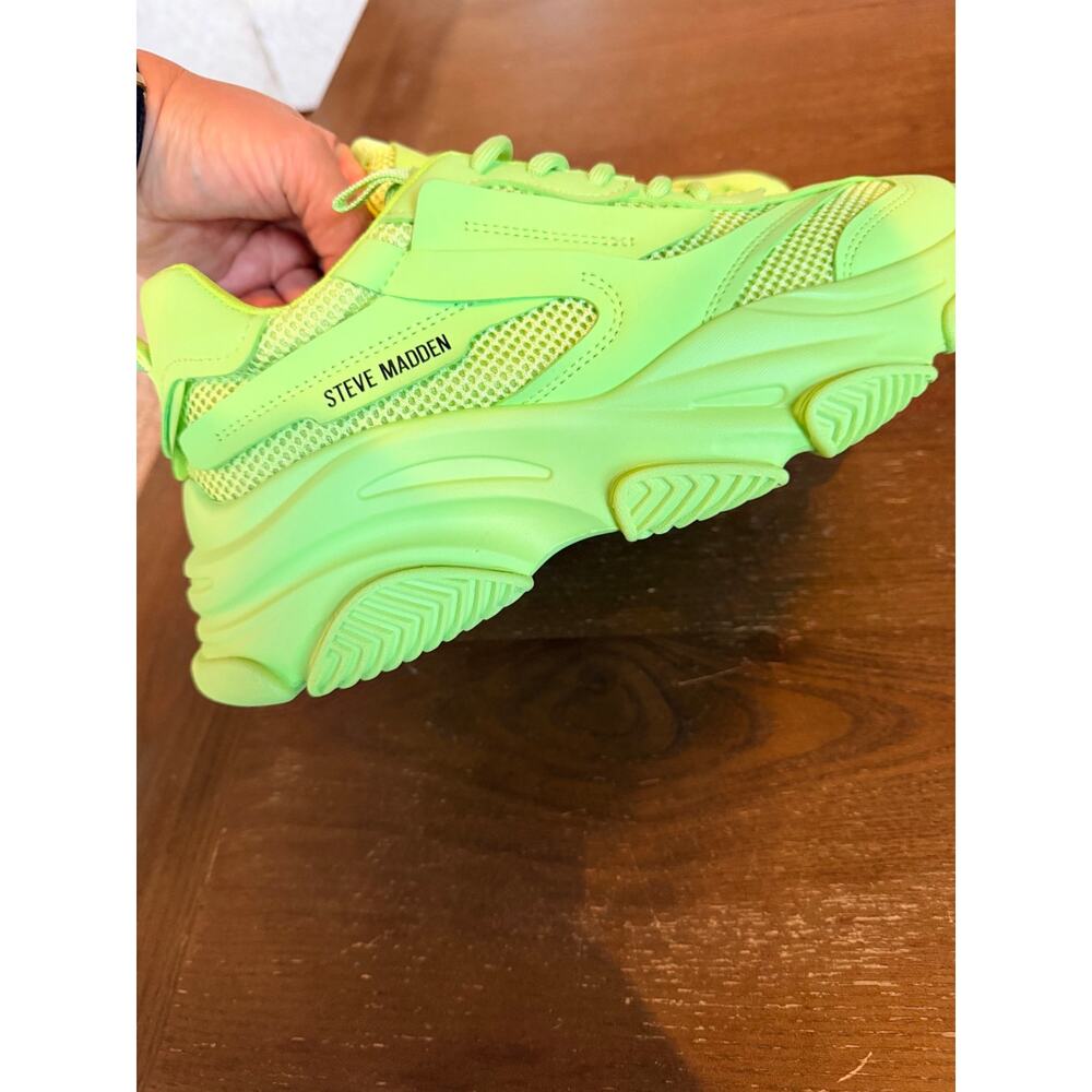New Steve Madden Possession Neon Lime Green Chunky Platform Sneakers 8M NWOT - Picture 4 of 6